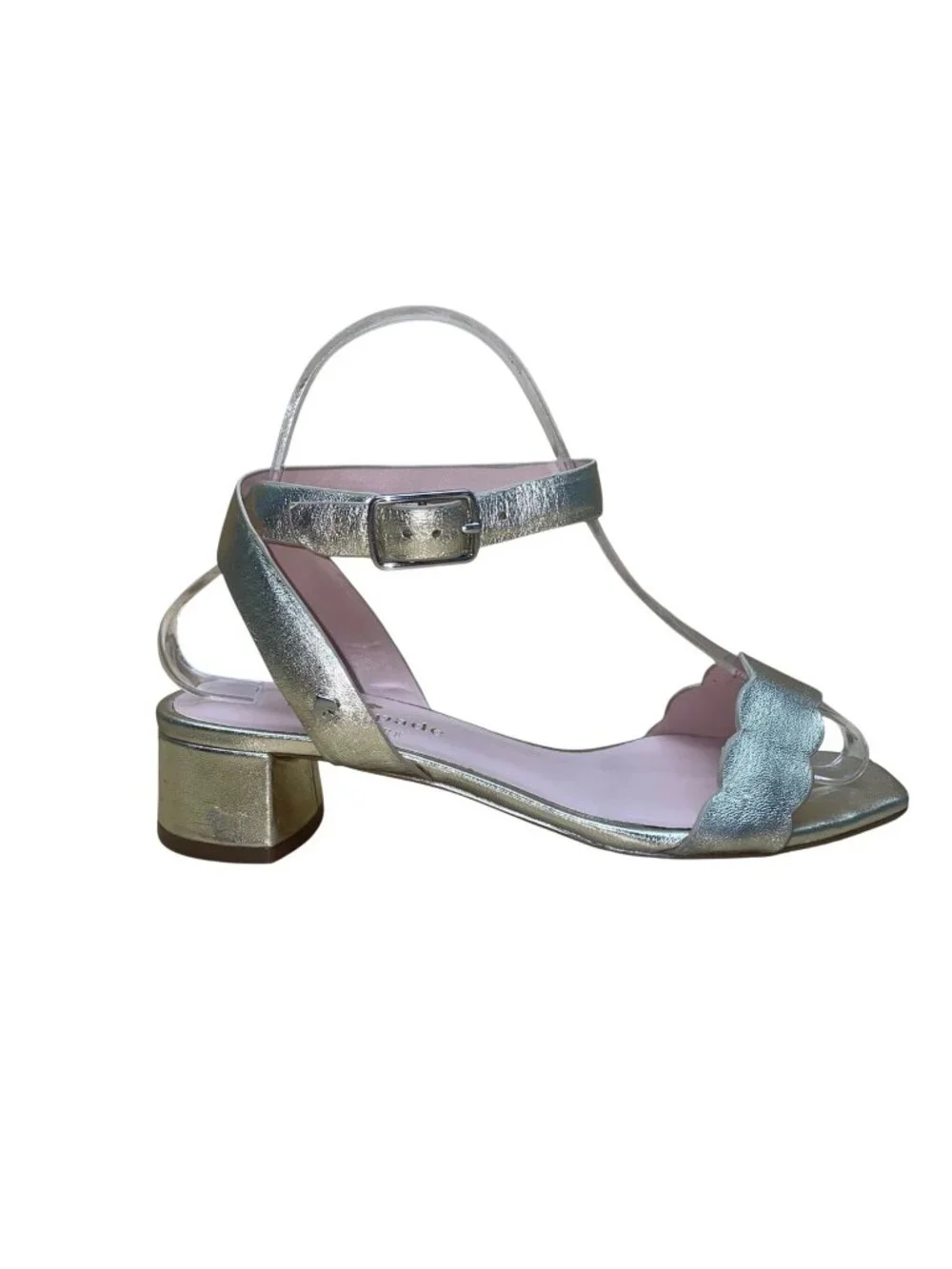 Kate Spade Women’s Metallic Gold & Pink Leather Block Heel Edie Sandals Size 6B